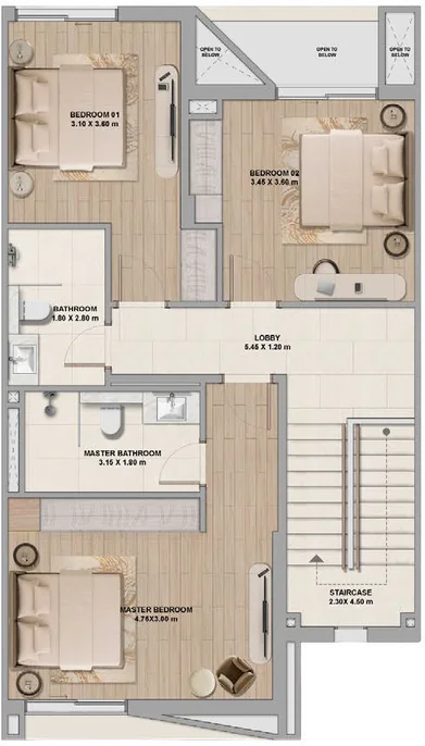 3-bedroom townhouse (mid unit), first floor plan